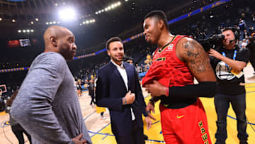 Vince Carter #15 and Kent Bazemore #24 of the Atlanta Hawks (Photo by Noah Graham/NBAE via Getty Images)