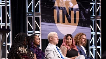 BEVERLY HILLS, CALIFORNIA - JULY 24: (L-R) Kia Stevens aka Awesome Kong, Brandi Rhodes, Cody Rhodes, Nyla Rose, and Jack Perry aka Jungle Boy speak onstage at the "All Elite Wrestling" panel during the TBS + TNT Summer TCA 2019 at The Beverly Hilton Hotel on July 24, 2019 in Beverly Hills, California. 637825 (Photo by Presley Ann/Getty Images for TNT)
