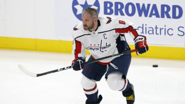 SUNRISE, FL - NOVEMBER 15: Alex Ovechkin #8 of the Washington Capitals skates prior to the game against the Florida Panthers at the FLA Live Arena on November 15, 2022 in Sunrise, Florida. (Photo by Joel Auerbach/Getty Images)