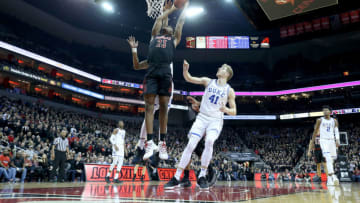 LOUISVILLE, KENTUCKY - FEBRUARY 12: Steven Enoch #23 of the Louisville Cardinals shoots the ball against the Duke Blue Devils at KFC YUM! Center on February 12, 2019 in Louisville, Kentucky. (Photo by Andy Lyons/Getty Images)