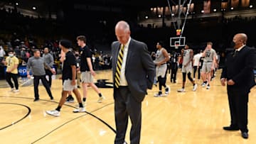 Jan 20, 2022; Boulder, Colorado, USA; Colorado Buffaloes head coach Tad Boyle reacts after their loss to the USC Trojans at the CU Events Center. Mandatory Credit: Ron Chenoy-USA TODAY Sports