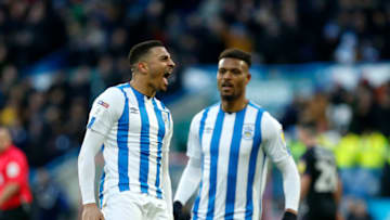 HUDDERSFIELD, ENGLAND - FEBRUARY 29: Karlan Grant of Huddersfield Town celebrates his second goal to make it 3-0 during the Sky Bet Championship match between Huddersfield Town and Charlton Athletic at John Smith's Stadium on February 29, 2020 in Huddersfield, England. (Photo by William Early/Getty Images)
