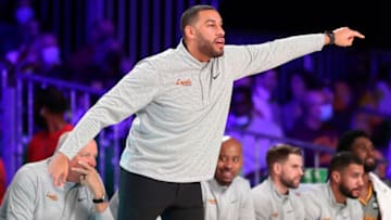 Nov 26, 2021; Nassau, BHS; Loyola Ramblers head coach Drew Valentine reacts against the Arizona State Sun Devils during the second half in the 2021 Battle 4 Atlantis at Imperial Arena. Mandatory Credit: Kevin Jairaj-USA TODAY Sports