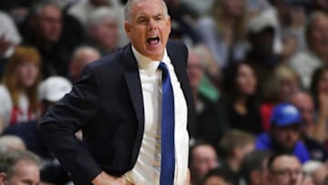 LAS VEGAS, NV - MARCH 06: Head coach Dave Rose of the Brigham Young Cougars yells to his players during the championship game of the West Coast Conference basketball tournament against the Gonzaga Bulldogs at the Orleans Arena on March 6, 2018 in Las Vegas, Nevada. The Bulldogs won 74-54. (Photo by Ethan Miller/Getty Images)