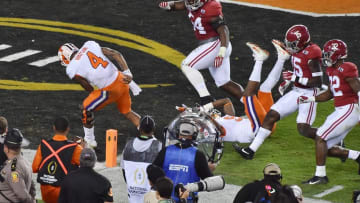 Jan 9, 2017; Tampa, FL, USA; Clemson Tigers quarterback Deshaun Watson (4) scores a touchdown against the Alabama Crimson Tide in the second quarter in the 2017 College Football Playoff National Championship Game at Raymond James Stadium. Mandatory Credit: Jasen Vinlove-USA TODAY Sports