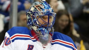 Feb 10, 2016; Pittsburgh, PA, USA; New York Rangers goalie Henrik Lundqvist (30) looks on against the Pittsburgh Penguins during the second period at the CONSOL Energy Center. The Rangers shutout the Penguins 3-0. Mandatory Credit: Charles LeClaire-USA TODAY Sports