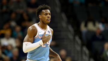 CHARLOTTE, NORTH CAROLINA - JANUARY 17: Buddy Hield #24 of the Sacramento Kings reacts after a play against the Charlotte Hornets during their game at Spectrum Center on January 17, 2019 in Charlotte, North Carolina. NOTE TO USER: User expressly acknowledges and agrees that, by downloading and or using this photograph, User is consenting to the terms and conditions of the Getty Images License Agreement. (Photo by Streeter Lecka/Getty Images)