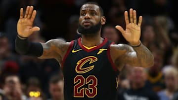 CLEVELAND, OH - APRIL 29: LeBron James #23 of the Cleveland Cavaliers looks on late in the fourth quarter while playing the Indiana Pacers in Game Seven of the Eastern Conference Quarterfinals during the 2018 NBA Playoffs at Quicken Loans Arena on April 29, 2018 in Cleveland, Ohio. Cleveland won the game 105-101 to win there series. NOTE TO USER: User expressly acknowledges and agrees that, by downloading and or using this photograph, User is consenting to the terms and conditions of the Getty Images License Agreement. (Photo by Gregory Shamus/Getty Images)
