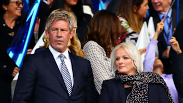 LIVERPOOL, ENGLAND - AUGUST 17: Everton Director of Football Marcel Brands (L) and Everton CEO Denise Barrett-Baxendale look on during the Premier League match between Everton FC and Watford FC at Goodison Park on August 17, 2019 in Liverpool, United Kingdom. (Photo by Chris Brunskill/Fantasista/Getty Images)