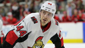 RALEIGH, NC - JANUARY 30: Ottawa Senators Center Jean-Gabriel Pageau (44) during the 3rd period of the Carolina Hurricanes game versus the Ottawa Senators on January 30, 2018, at PNC Arena (Photo by Jaylynn Nash/Icon Sportswire via Getty Images)