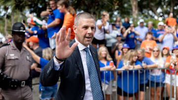 Florida Gators head coach Billy Napier waves to fans during Gator Walk before the game against the South Florida Bulls at Steve Spurrier Field at Ben Hill Griffin Stadium in Gainesville, FL on Saturday, September 17, 2022. [Matt Pendleton/Gainesville Sun]Ncaa Football Florida Gators Vs South Florida Bulls