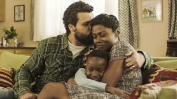 THE RED LINE two-hour series premiere airs Sunday, April 28 (8:00-10:00 PM, ET/PT) on the CBS Television Network. The series will broadcast in two-hour installments across four Sundays. THE RED LINE is an eight episode event series that follows three very different Chicago families as they journey toward hope and healing after a tragedy connects them all and causes them to question their assumptions about themselves and each other. Pictured (L-R): Howard Charles as Ethan Young, Maximus Evans as Benny Young and Emayatzy Corinealdi as Tia Young. Photo: Best Available Screengrab/ CBS ÃÂ©2018 CBS Broadcasting, Inc. All Rights Reserved