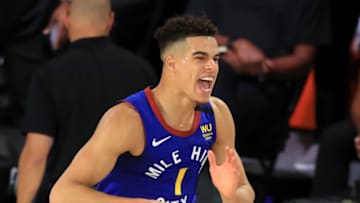LAKE BUENA VISTA, FLORIDA - SEPTEMBER 11: Michael Porter Jr. #1 of the Denver Nuggets reacts during the fourth quarter against the LA Clippers in Game Five of the Western Conference Second Round during the 2020 NBA Playoffs at The Field House at the ESPN Wide World Of Sports Complex on September 11, 2020 in Lake Buena Vista, Florida. NOTE TO USER: User expressly acknowledges and agrees that, by downloading and or using this photograph, User is consenting to the terms and conditions of the Getty Images License Agreement. (Photo by Michael Reaves/Getty Images)