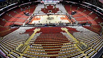 May 23, 2016; Toronto, Ontario, CAN; A general view of the Air Canada Centre with t-shirts laid out on seats in a Canadian flag pattern prior to Toronto Raptors hosting Cleveland Cavaliers in game four of the Eastern conference finals of the NBA Playoffs at Air Canada Centre. Mandatory Credit: Dan Hamilton-USA TODAY Sports