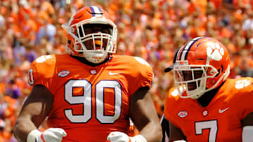 CLEMSON, SC - SEPTEMBER 2: Defensive tackle Dexter Lawrence #90 of the Clemson Tigers #90 celebrates a tackle against the Kent State Golden Flashes on September 2, 2017 at Memorial Stadium in Clemson, South Carolina. (Photo by Todd Bennett/Getty Images)