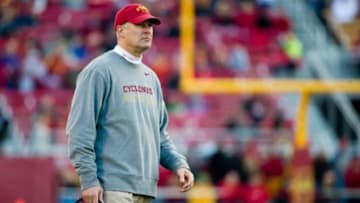 Nov 22, 2014; Ames, IA, USA; Iowa State Cyclones head coach Paul Rhoads watches from the sidelines against the Texas Tech Red Raiders at Jack Trice Stadium. Mandatory Credit: Steven Branscombe-USA TODAY Sports