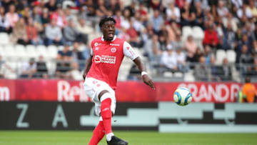 REIMS, FRANCE - AUGUST 18: Axel Disasi of Reims during the French Ligue 1 match between Stade de Reims and RC Strasbourg at Stade Auguste Delaune on August 18, 2019 in Reims, France. (Photo by Jean Catuffe/Getty Images)