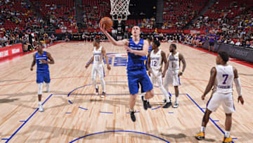 LAS VEGAS, NV - JULY 8: Alen Smailagic #6 of the Golden State Warriors shoots the ball against the Los Angeles Lakers on July 8, 2019 at the Thomas & Mack Center in Las Vegas, Nevada. NOTE TO USER: User expressly acknowledges and agrees that, by downloading and/or using this photograph, user is consenting to the terms and conditions of the Getty Images License Agreement. Mandatory Copyright Notice: Copyright 2019 NBAE (Photo by Garrett Ellwood/NBAE via Getty Images)