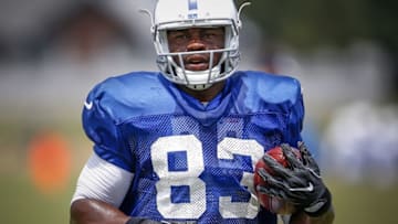 Aug 4, 2016; Anderson, IN, USA; Indianapolis Colts tight end Dwayne Allen (83) runs after catching a pass during the Indianapolis Colts NFL training camp at Anderson University. Mandatory Credit: Mykal McEldowney/Indy Star via USA TODAY NETWORK