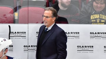 Nov 7, 2019; Glendale, AZ, USA; Columbus Blue Jackets head coach John Tortorella looks on during the third period A| at Gila River Arena. Mandatory Credit: Matt Kartozian-USA TODAY Sports
