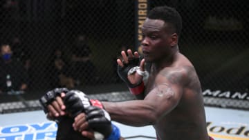 LAS VEGAS, NEVADA - SEPTEMBER 05: In this handout image provided by UFC, (R-L) Ovince Saint Preux punches Alonzo Menifield in a light heavyweight fight during the UFC Fight Night event at UFC APEX on September 05, 2020 in Las Vegas, Nevada. (Photo by Chris Unger/Zuffa LLC via Getty Images)