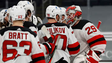 New Jersey Devils goaltender Mackenzie Blackwood (29): (Winslow Townson-USA TODAY Sports)