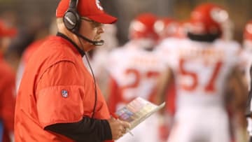 Oct 2, 2016; Pittsburgh, PA, USA; Kansas City Chiefs head coach Andy Reid looks on from the sidelines against the Pittsburgh Steelers during the fourth quarter at Heinz Field. The Steelers won 43-14. Mandatory Credit: Charles LeClaire-USA TODAY Sports