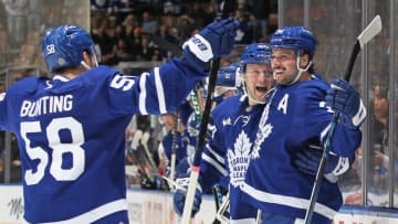 TORONTO, CANADA - JANUARY 19: Auston Matthews #34 of the Toronto Maple Leafs celebrates a goal against the Winnipeg Jets during an NHL game at Scotiabank Arena on January 19, 2023 in Toronto, Ontario, Canada. (Photo by Claus Andersen/Getty Images)