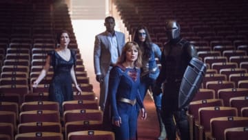 Supergirl -- "Event Horizon" -- Image Number: SPG501a_0037b.jpg -- Pictured (L-R): Chyler Leigh as Alex Danvers, David Harewood as Hank Henshaw/JÕonn JÕonzz, Melissa Benoist as Kara/Supergirl, Nicole Maines as Nia Nal/Dreamer and Mehcad Brooks as James Olsen/Guardian -- Photo: Dean Buscher/The CW -- © 2019 The CW Network, LLC. All Rights Reserved.