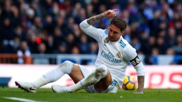 MADRID, SPAIN - DECEMBER 23: Sergio Ramos of Real Madrid reacts during the La Liga match between Real Madrid and Barcelona at Estadio Santiago Bernabeu on December 23, 2017 in Madrid, Spain. (Photo by Gonzalo Arroyo Moreno/Getty Images)