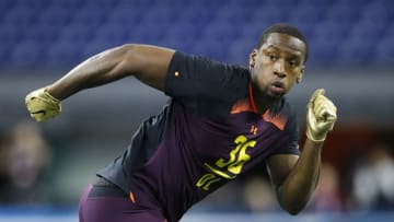 INDIANAPOLIS, IN - MARCH 03: Defensive lineman Clelin Ferrell of Clemson works out during day four of the NFL Combine at Lucas Oil Stadium on March 3, 2019 in Indianapolis, Indiana. (Photo by Joe Robbins/Getty Images)