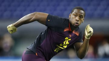 INDIANAPOLIS, IN - MARCH 03: Defensive lineman Clelin Ferrell of Clemson works out during day four of the NFL Combine at Lucas Oil Stadium on March 3, 2019 in Indianapolis, Indiana. (Photo by Joe Robbins/Getty Images)