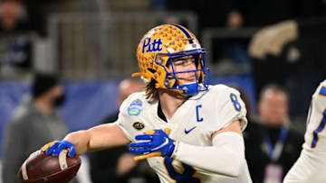 Senior Bowl; Pittsburgh Panthers quarterback Kenny Pickett (8) looks to pass in the first quarter of the ACC championship game at Bank of America Stadium. Mandatory Credit: Bob Donnan-USA TODAY Sports