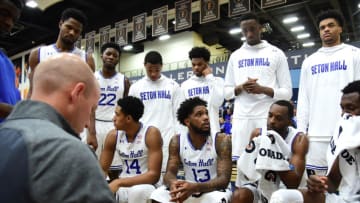 FULLERTON, CA - NOVEMBER 25: Head coach Kevin Willard of the Seton Hall Pirates instructs his players during a time out in the first half of the game game against the Miami Hurricanes during the Wooden Legacy Tournament at Titan Gym on November 25, 2018 in Fullerton, California. (Photo by Jayne Kamin-Oncea/Getty Images)