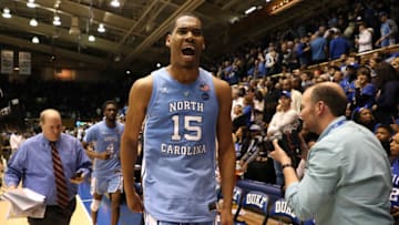 DURHAM, NORTH CAROLINA - FEBRUARY 20: Garrison Brooks #15 of the North Carolina Tar Heels reacts after they defeated the Duke Blue Devils 88-72 in their game at Cameron Indoor Stadium on February 20, 2019 in Durham, North Carolina. (Photo by Streeter Lecka/Getty Images)