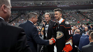 Benoit-Olivier Groulx reacts after being selected 54th overall by the Anaheim Ducks (Photo by Bruce Bennett/Getty Images)