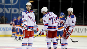 NEW YORK, NY - FEBRUARY 15: Ryan Sproul #25 of the New York Rangers warms up for his first NHL game against the New York Islanders at Barclays Center on February 15, 2018 in the Brooklyn borough of New York City. (Photo by Abbie Parr/Getty Images)