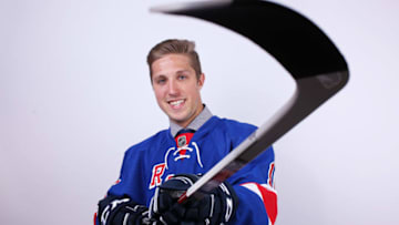 BUFFALO, NY - JUNE 25: Gabriel Fontaine poses for a portrait after being selected 171st overall by the New York Rangers during the 2016 NHL Draft on June 25, 2016 in Buffalo, New York. (Photo by Jeffrey T. Barnes/Getty Images)