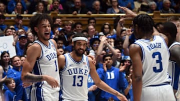 Duke basketball center Dereck Lively and guard Jacob Grandison (Rob Kinnan-USA TODAY Sports)