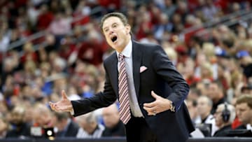 LOUISVILLE, KY - JANUARY 14: Rick Pitino the head coach of the Louisville Cardinals gives instructions to his team during the game against the Duke Blue Devils at KFC YUM! Center on January 14, 2017 in Louisville, Kentucky. (Photo by Andy Lyons/Getty Images)
