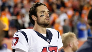 Oct 24, 2016; Denver, CO, USA; Houston Texans quarterback Brock Osweiler (17) before the game against the Denver Broncos at Sports Authority Field at Mile High. Mandatory Credit: Isaiah J. Downing-USA TODAY Sports