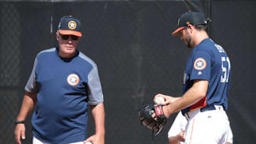 Pitching coach Brent Strom of the Houston Astros (Photo by Joel Auerbach/Getty Images)