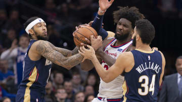 Brandon Ingram #14, Kenrich Williams #34, and Jaxson Hayes #10 of the New Orleans Pelicans (Photo by Mitchell Leff/Getty Images)