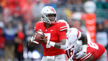 COLUMBUS, OH - SEPTEMBER 08: Dwayne Haskins #7 of the Ohio State Buckeyes looks to pass the ball during the game against the Rutgers Scarlet Knights at Ohio Stadium on September 8, 2018 in Columbus, Ohio. Ohio State won 52-3. (Photo by Joe Robbins/Getty Images)