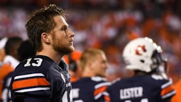 Sep 3, 2016; Auburn, AL, USA; Auburn Tigers quarterback Sean White (13) looks on during the fourth quarter against the Clemson Tigers at Jordan Hare Stadium. Mandatory Credit: Shanna Lockwood-USA TODAY Sports