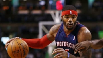 Mar 9, 2014; Boston, MA, USA; Detroit Pistons small forward Josh Smith (6) drives to the hoop against the Boston Celtics during the first half at TD Garden. Mandatory Credit: Mark L. Baer-USA TODAY Sports