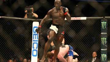 LAS VEGAS, NV - JULY 7: Jared Cannonier celebrates after his victory over Steve Bosse during The Ultimate Fighter Finale event inside the T-Mobile Arena on July 7, 2017 in Las Vegas, Nevada. (Photo by Rey Del Rio/Getty Images)