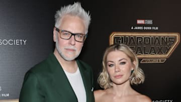 NEW YORK, NEW YORK - MAY 03: Director, James Gunn and Jennifer Holland attend a special screening of Guardians Of The Galaxy Vol. 3 on May 03, 2023 in New York City. (Photo by Jamie McCarthy/Getty Images for Disney)