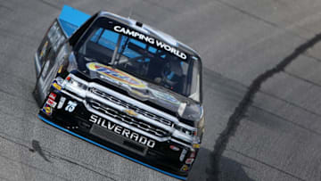 HAMPTON, GA - FEBRUARY 23: Parker Kligerman, driver of the #75 Food Country USA/Lopez Wealth Management Chevrolet, practices for the NASCAR Camping World Truck Series Active Pest Control 200 at Atlanta Motor Speedway on February 23, 2018 in Hampton, Georgia. (Photo by Brian Lawdermilk/Getty Images)