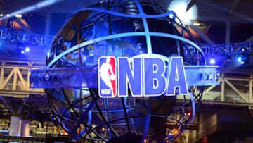 Feb 15, 2014; New Orleans, LA, USA; A view of the NBA logo at the NBA All Star Jam Session at the Ernest N. Morial Convention Center. Mandatory Credit: Bob Donnan-USA TODAY Sports